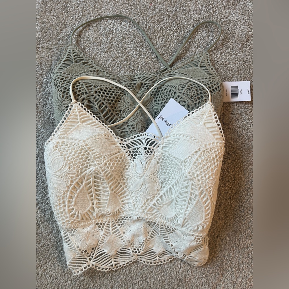 Willow and Root Cream and Olive Lace Bralettes